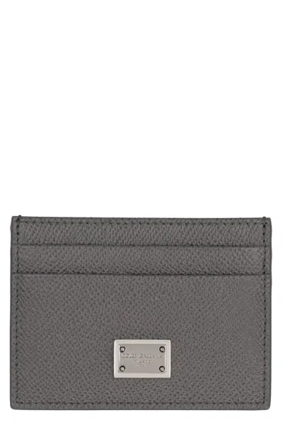 Dolce & Gabbana Men's Dauphine Print Leather Card Holder In Grey
