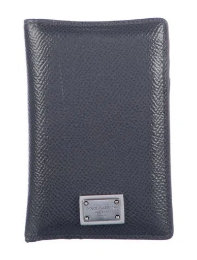Pre-owned Dolce & Gabbana Men's Dauphine-print Calfskin Bifold Card Holder Calfskin Bifold Wallet In Gray