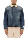 Dolce & Gabbana Buttoned Denim Jacket With Faux Shearling Finish In Blue