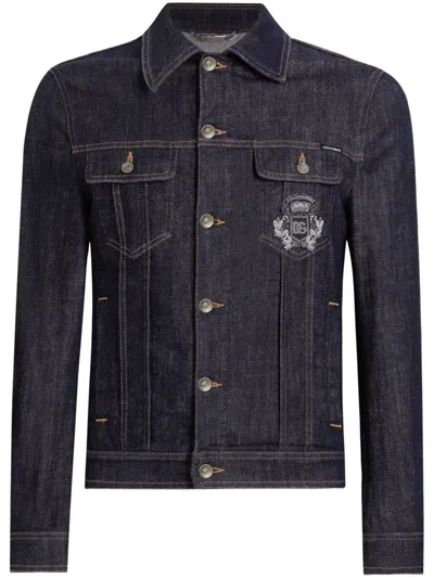 Dolce & Gabbana Cotton Denim Jacket With Patch In Blue