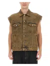 Dolce & Gabbana Sleeveless Denim Vest With Front Pockets In Brown