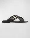 Dolce & Gabbana Black Sandals With Criss Cross Bands And Logo Detail In Leather Man In Blk