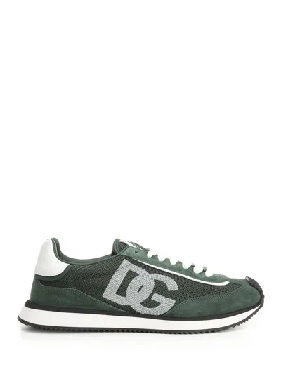 Dolce & Gabbana Green Panelled Leather Sneakers In Multi