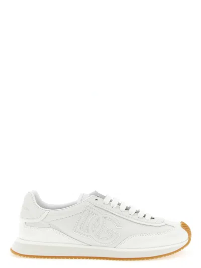 Dolce & Gabbana Men White Low Top Sneakers With Logo Patch On Tongue And Side In Leather Man
