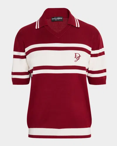 Dolce & Gabbana Men's Dg Embroidered Striped Polo Shirt In Dark Red
