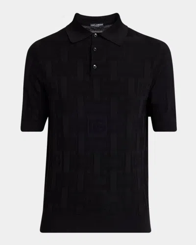 Dolce & Gabbana Men's Dg Jacquard Silk Polo Shirt In Black