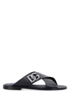 Dolce & Gabbana Black Sandals With Criss Cross Bands And Logo Detail In Leather Man In Black