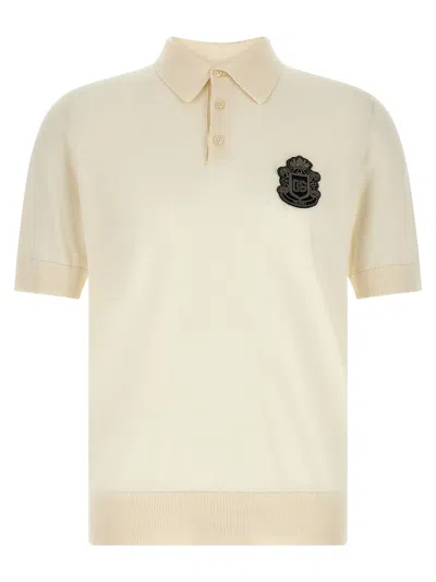 Dolce & Gabbana Dg Logo Patch Polo Shirt Short Sleeves In Neutral
