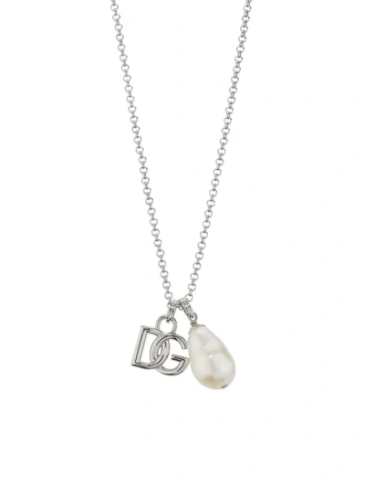 Dolce & Gabbana Men's Dg Silvertone & Faux Pearl Necklace In Metallic