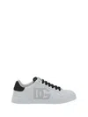 Dolce & Gabbana White And Black Leather Sneakers In White