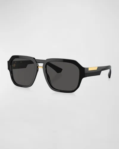 Dolce & Gabbana Men's Dg4464 Acetate Double-bridge Aviator Sunglasses In Black