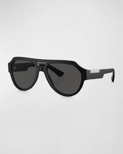 Dolce & Gabbana Men's Dg4466 Acetate Double-bridge Aviator Sunglasses In Matte Black