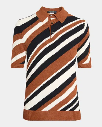 DOLCE & GABBANA MEN'S DIAGONAL STRIPED KNIT POLO SHIRT
