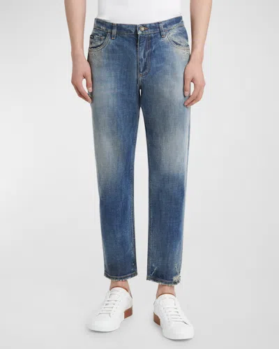 Dolce & Gabbana Men's Distressed Denim Jeans In Dark Blue