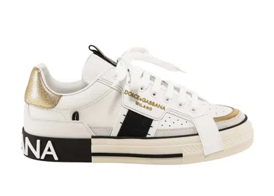 Pre-owned Dolce & Gabbana Men's  2.zero Sneakers In White/gold/black