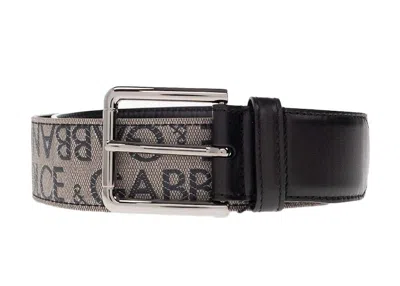 Pre-owned Dolce & Gabbana Men's  Allover Logo Leather Belt In Black/beige In Multi