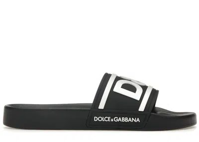 Pre-owned Dolce & Gabbana Men's  Beachwear Sliders Dg Logo Sneakers In Black/white
