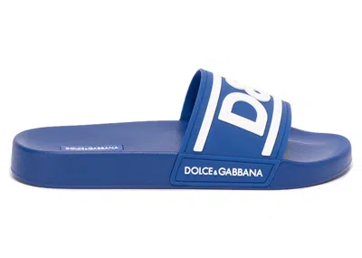 Pre-owned Dolce & Gabbana Men's  Beachwear Sliders Dg Logo Sneakers In Blue/white