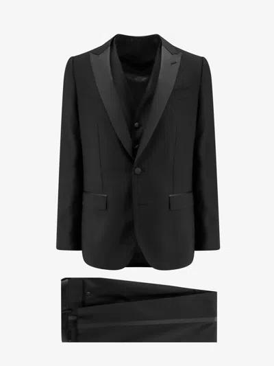 Dolce & Gabbana Virgin Wool Blend Tuxedo With Gilet And Satin Profiles In Black