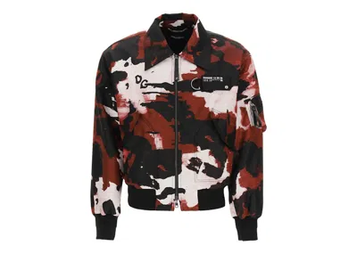 Pre-owned Dolce & Gabbana Men's  Camo Bomber Jacket In Burgundy/black/white In Multi