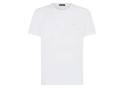 Pre-owned Dolce & Gabbana Men's  Cotton Branded Plate T-shirt In White