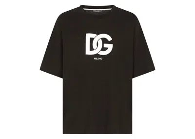 Pre-owned Dolce & Gabbana Men's  Cotton Dg Logo Print T-shirt In Black