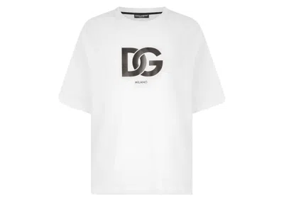 Pre-owned Dolce & Gabbana Men's  Cotton Dg Logo Print T-shirt In White