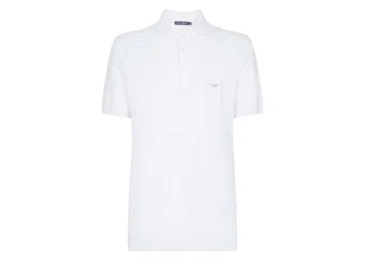 Pre-owned Dolce & Gabbana Men's  Cotton Pique Branded Plate Polo Shirt In White
