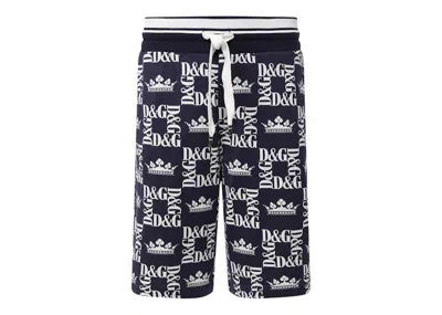 Pre-owned Dolce & Gabbana Men's  Crown D&g Logo Shorts In Blue/white