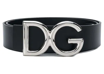 Pre-owned Dolce & Gabbana Men's  Dg Logo Buckle Belt In Black