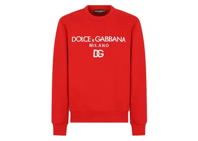 Pre-owned Dolce & Gabbana Men's  Jersey Dg Embroidery And Patch Sweatshirt In Red