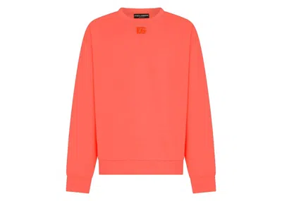Pre-owned Dolce & Gabbana Men's  Jersey Metal Dg Logo Sweatshirt In Pink