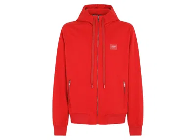 Pre-owned Dolce & Gabbana Men's  Jersey Zip Up Hoodie In Red