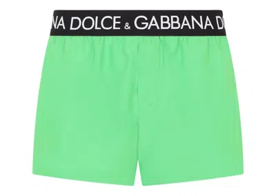 Pre-owned Dolce & Gabbana Men's  Logo Band Swim Shorts In Green/black/white