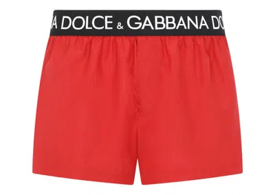 Pre-owned Dolce & Gabbana Men's  Logo Band Swim Shorts In Red/black/white
