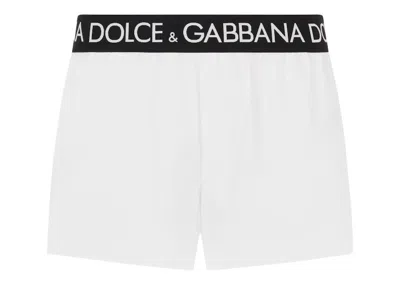 Pre-owned Dolce & Gabbana Men's  Logo Band Swim Shorts In White/black