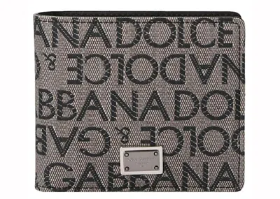 Pre-owned Dolce & Gabbana Men's  Logo Jacquard Wallet In Beige/black