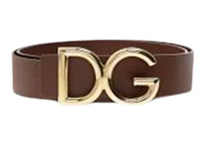 Pre-owned Dolce & Gabbana Men's  Logo Plaque Buckle Fastening Belt In Brown/gold/tone In Multi