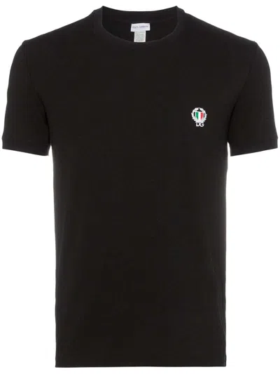 Pre-owned Dolce & Gabbana Men's  Logo Small Patch Cotton T-shirt In Black