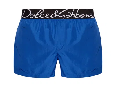Pre-owned Dolce & Gabbana Men's  Logo Swim Shorts In Blue/black In Multi