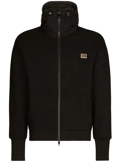 Pre-owned Dolce & Gabbana Men's  Logoplaque Hooded Jacket In Black