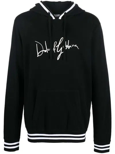 Pre-owned Dolce & Gabbana Men's  Logoprint Detail Drawstring Hoodie In Black