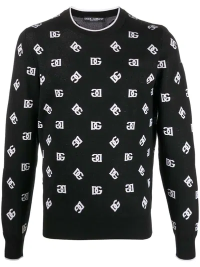 Pre-owned Dolce & Gabbana Men's  Logoprint Fineknit Jumper In Black/white In Multi