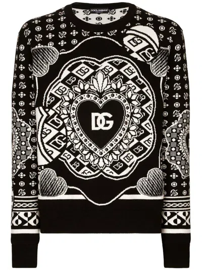 Pre-owned Dolce & Gabbana Men's  Logoprint Jumper In Black/white In Multi