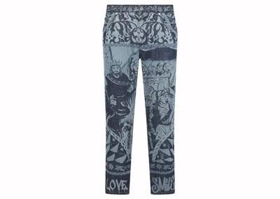 Pre-owned Dolce & Gabbana Men's  Loose Carretto Patchwork Print Jeans In Blue