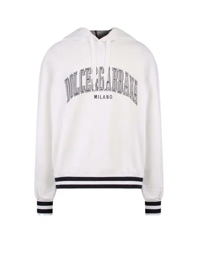 Pre-owned Dolce & Gabbana Men's  Man Cotton Maxi Logo Patch Sweatshirt In White