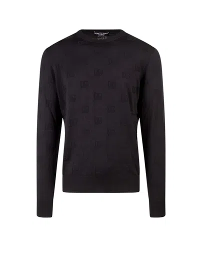 Pre-owned Dolce & Gabbana Men's  Man Silk Allover Logo Sweater In Black