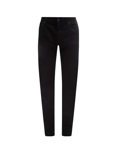 Pre-owned Dolce & Gabbana Men's  Man Stretch Cotton Back Embossed Logo Trousers In Black