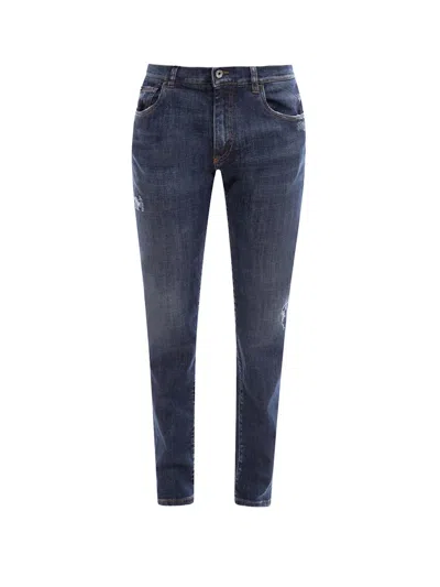 Pre-owned Dolce & Gabbana Men's  Man Stretch Cotton Back Logo Patch Jeans In Blue