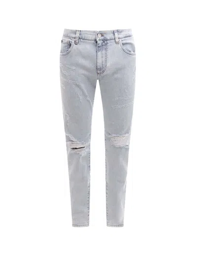 Pre-owned Dolce & Gabbana Men's  Man Stretch Cotton Ripped Effect Jeans In Blue